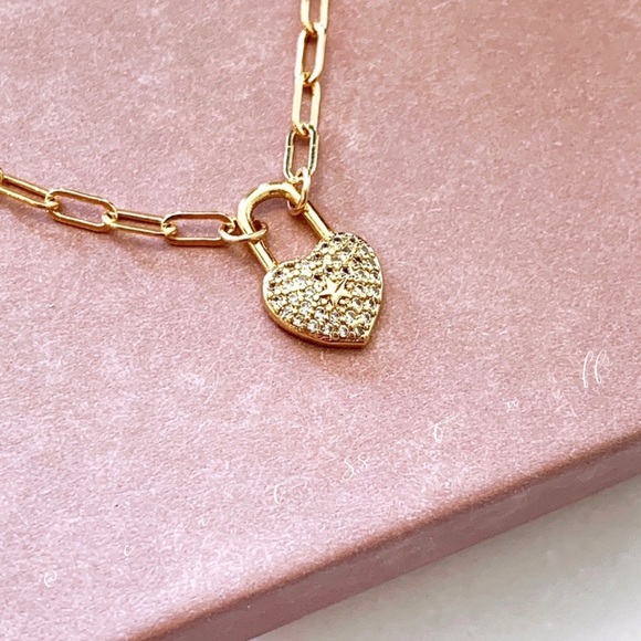 CZ Heart Padlock Necklace - Picture 1 of 15